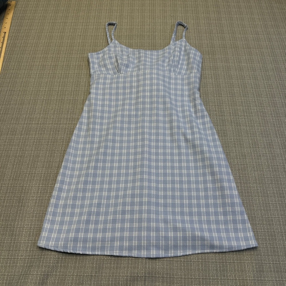 Brandy Melville Colleen Blue Gingham Mini Dress XS Blue White Babydoll Plaid - Picture 2 of 12